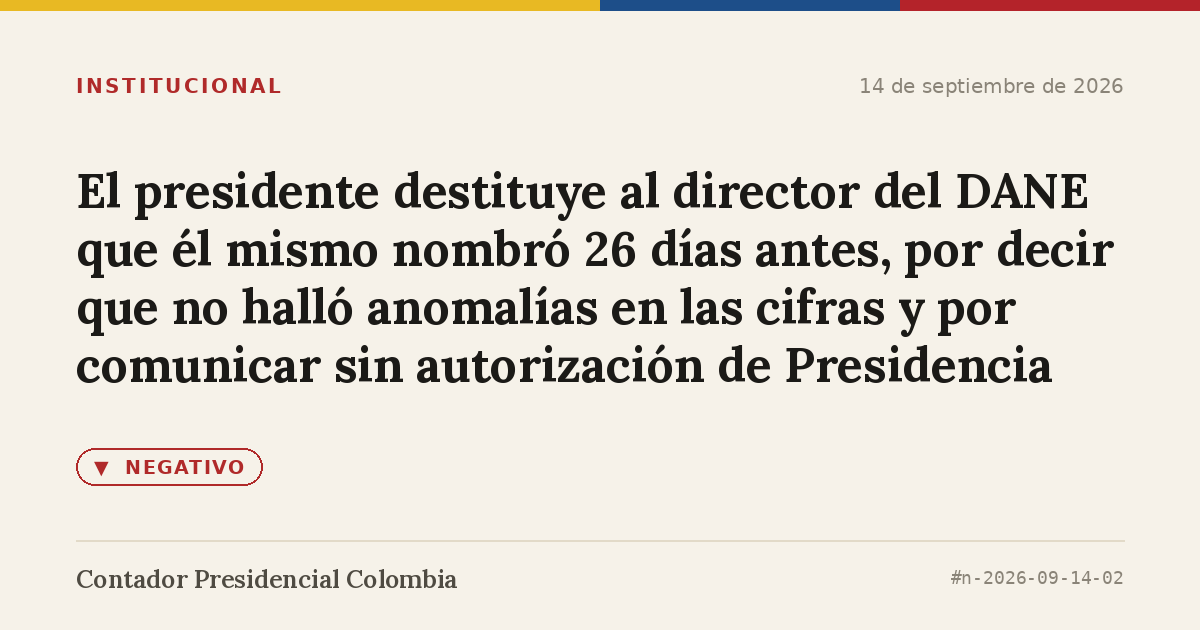 El presidente destituye al director del DANE que él mismo nombró 26 días antes, por decir que no halló anomalías en las cifras y por comunicar sin autorización de Presidencia